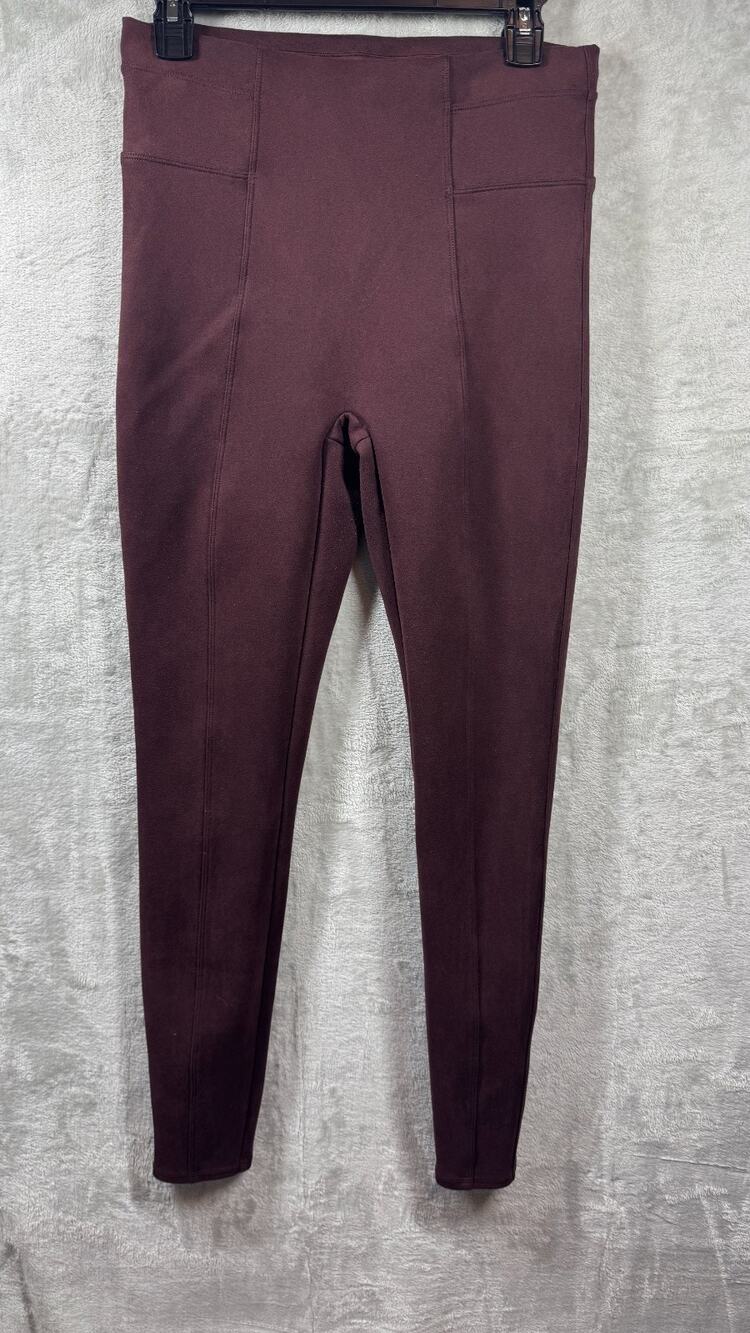 Spanx Faux Suede Leggings Pant Women M High Waisted Pull On Pants Burgundy/Brown